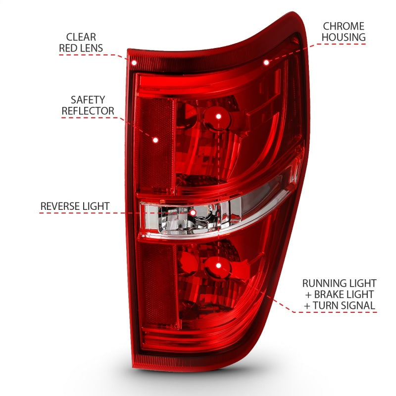 Feu arrière ANZO 2009-2014 Ford F-150 Euro Rouge/Transparent (sans ampoule)