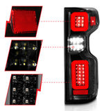 Anzo 19-21 Chevy Silverado Work TruckFeux arrière entièrement à LED Boîtier noir Lentille transparente G2 (avec barres lumineuses C)