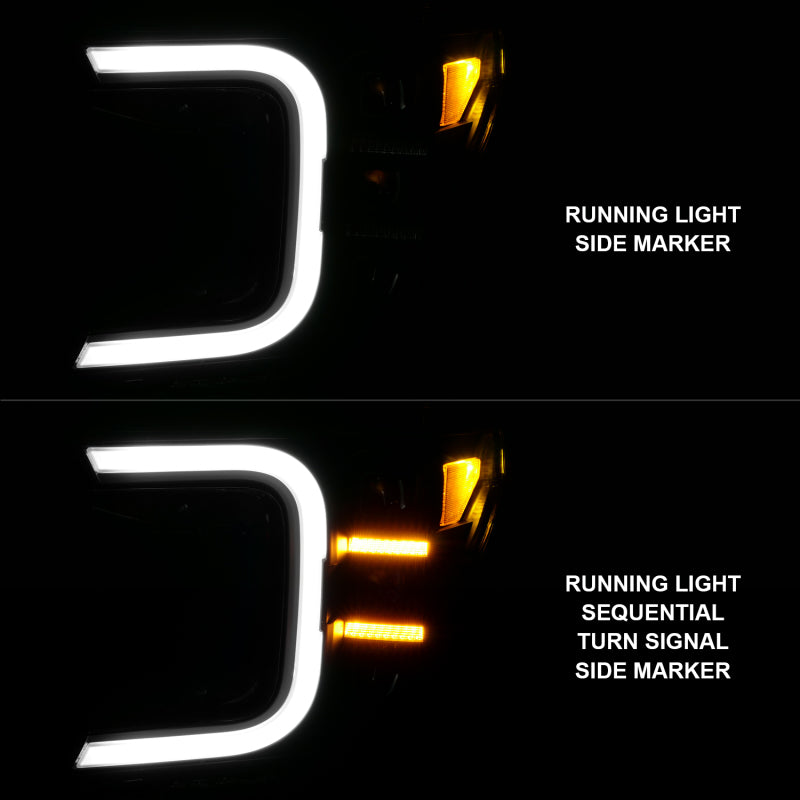 Phares de style barre de fumée à projecteur LED complet Anzo 18-20 Ford F-150 noir ambre