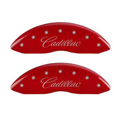 Couvre-étriers MGP 4 gravés à l'avant en cursive/arrière gravé Cadillac finition rouge CTS argent ch
