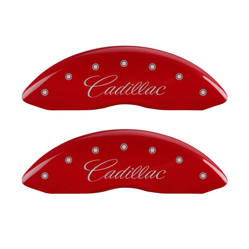 Couvre-étriers MGP 4 gravés à l'avant en cursive/arrière gravé Cadillac SRX finition rouge argent ch