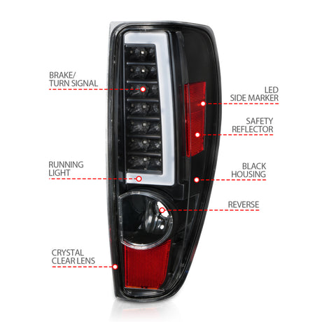 Feux arrière à LED ANZO 2004-2012 Chevrolet Colorado/GMC Canyon avec barre lumineuse et boîtier noir
