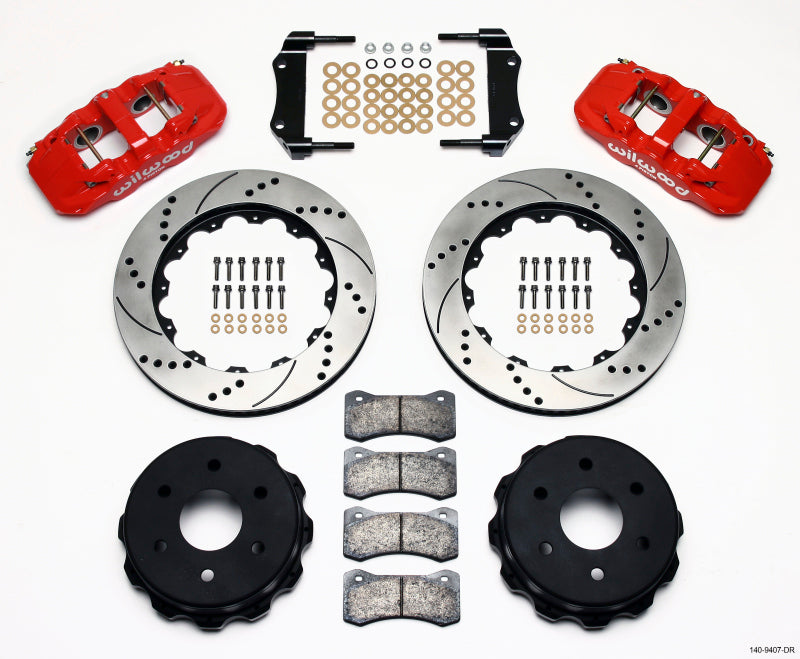 Kit de camion arrière Wilwood AERO4 14,25 pouces, perceuse rouge 1999-2010 GM 1500-SUV, étrier OE à 1 piston