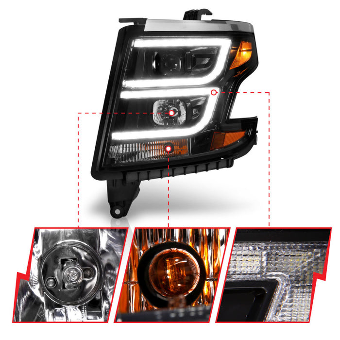 Phares de projecteur ANZO 2015-2020 Chevy Tahoe Style Plank Noir avec DRL