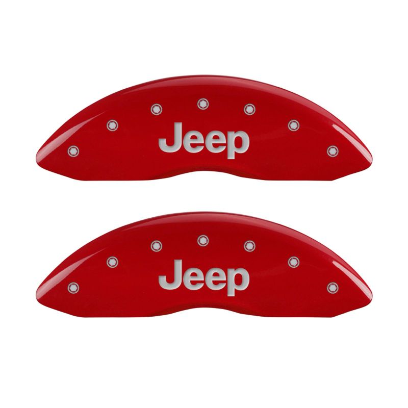 MGP 4 Caliper Covers Engraved Front JEEP Engraved Rear JEEP Grill logo Red finish silver ch