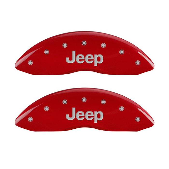 MGP 4 Caliper Covers Engraved Front JEEP Engraved Rear JEEP Grill logo Red finish silver ch