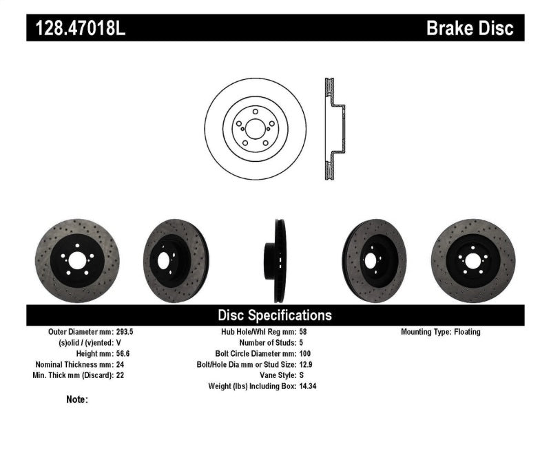 Rotor avant gauche percé StopTech 02-10 WRX