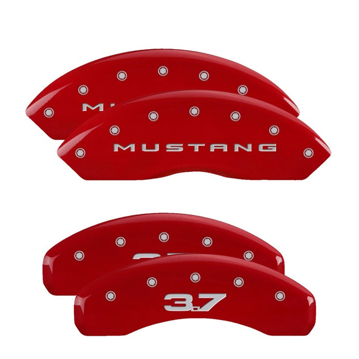 Couvre-étriers MGP 4 gravés à l'avant 2015/Mustang gravés à l'arrière 2015/37 finition rouge argent ch