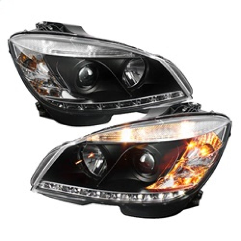 Phares de projecteur halogènes Spyder Mercedes Benz Classe C 08-11 - DRL Blk PRO-YD-MBW20408-DRL-BK