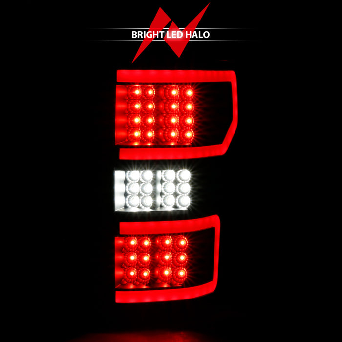 Feu arrière à LED ANZO 18-19 Ford F-150, boîtier noir, lentille transparente, barre lumineuse rouge avec séquentiel