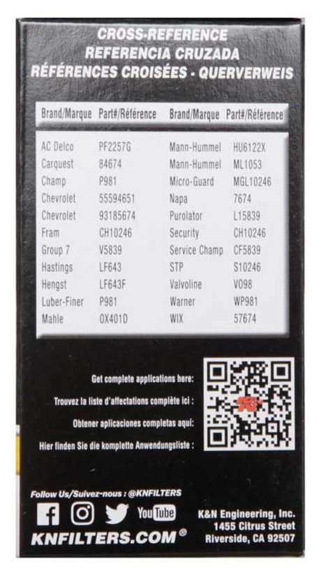 Filtre à huile K&amp;N Performance pour GM 09-19 1,4 L / 1,6 L / 1,8 L avec boîtier de filtre Hengst