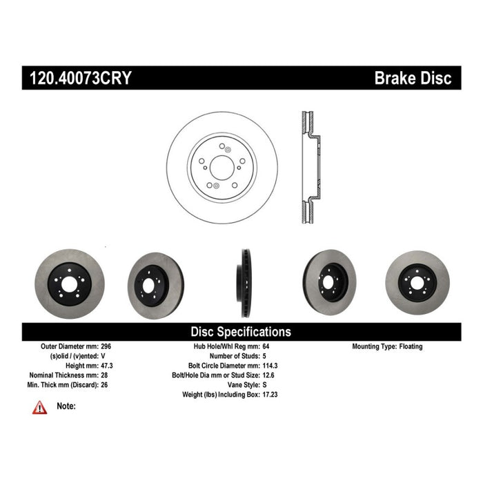 Rotor cryogénique avant haut de gamme Stoptech 07-12 Acura RDX