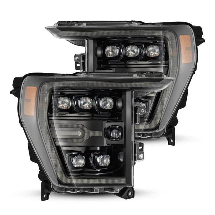 Phares à LED AlphaRex 21-22 Ford F-150 NOVA Projecteur de style planche Alpha Blk avec lumière active/signal Seq