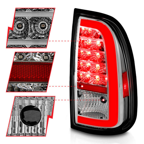 Feux arrière à LED ANZO 00-06 Toyota Tundra avec barre lumineuse, boîtier chromé, lentille transparente