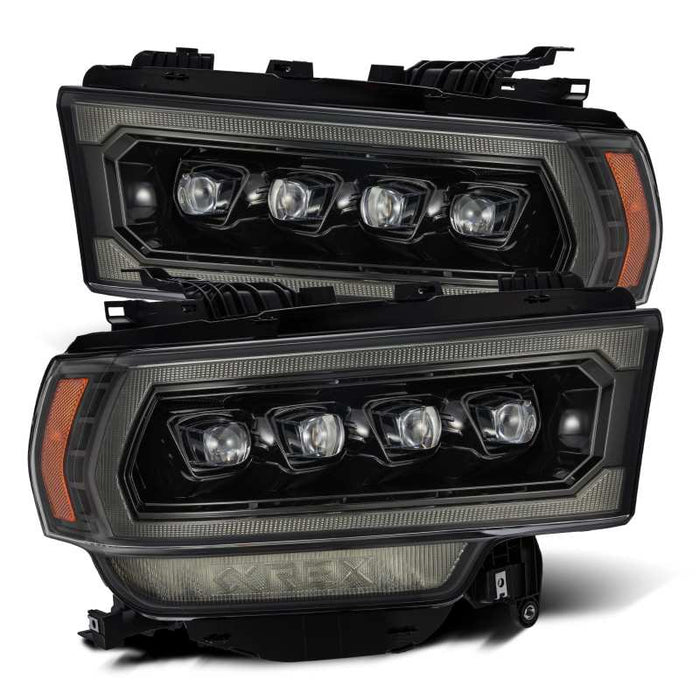 Phares à LED AlphaRex 19-21 Ram 2500 NOVA de style planche Alpha Blk avec éclairage actif/signal séquentiel/DRL