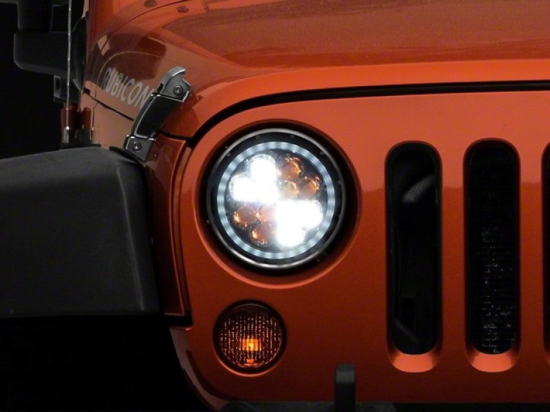 Phare LED Raxiom 97-18 Jeep Wrangler TJ/JK Axial Spider avec feux de jour ambrés - Chrome Hsng (lentille transparente)