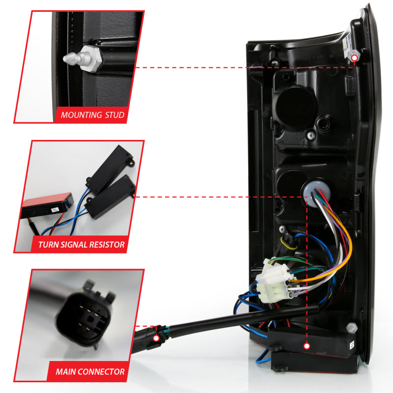 Feu arrière à LED ANZO 2018-2019 Ford F-150 Chrome (barre lumineuse rouge) (avec séquentiel)