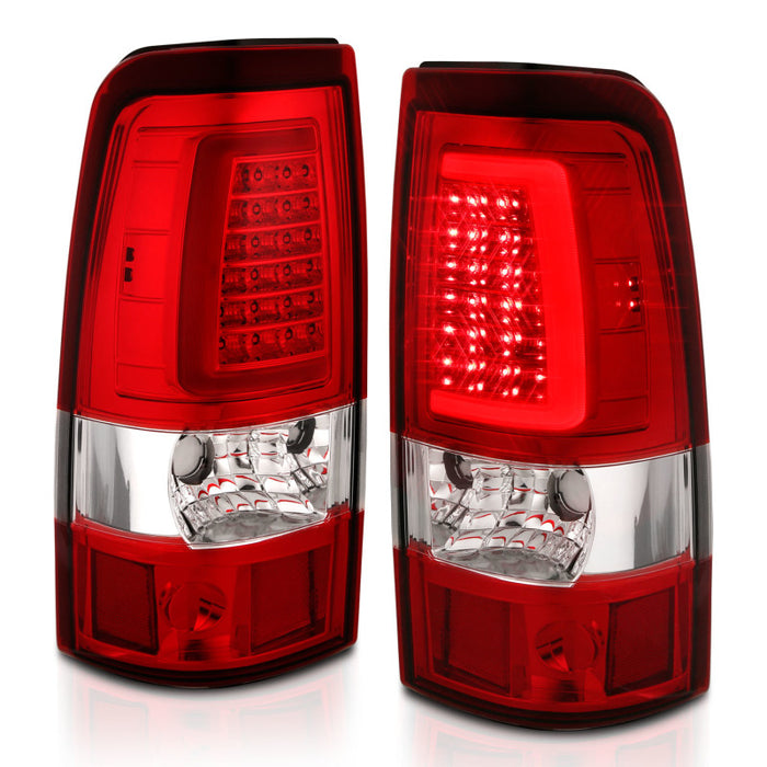 Feux arrière à LED ANZO 2003-2006 Chevy Silverado 1500 style planche chromé avec lentille rouge/transparente