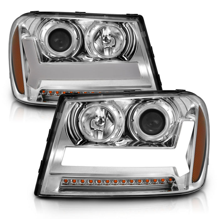 Phares de projecteur ANZO 2006-2009 Chevrolet Trailblazer avec design de style planche Chrome avec ambre