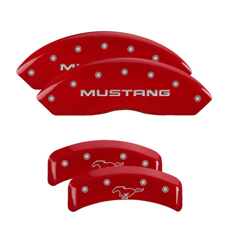 Couvre-étriers MGP 4 gravés à l'avant Mustang gravés à l'arrière Pony Red finition argent ch