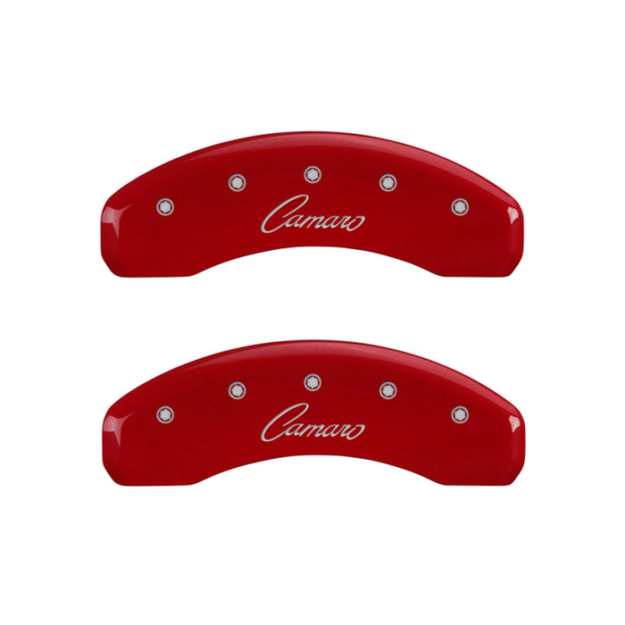 Couvre-étriers MGP 4 gravés avant et arrière finition cursive/rouge Camaro argent ch