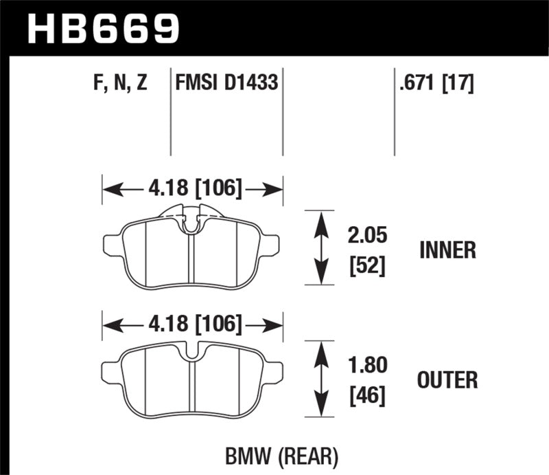 Plaquettes de frein arrière Hawk 09-12 BMW Z4