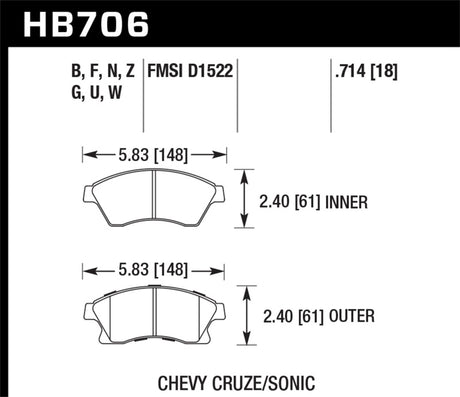 Plaquettes de frein avant HP Plus pour Chevy Cruze Eco/LS/1LT/2LT/LTZ / 12 Sonic LS/LT/LTZ Hawk 11-12
