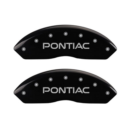 MGP 4 Caliper Covers Engraved Front Pontiac Engraved Rear GXP Black finish silver ch
