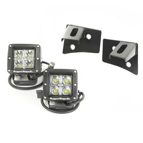 Kit d'éclairage LED carré pour pare-brise Rugged Ridge 07-18 Jeep Wrangler JK avec supports