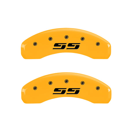 MGP 4 Caliper Covers Engraved F & R Silverado SS Yellow Finish Black Char 2002 Chevy Silverado 1500