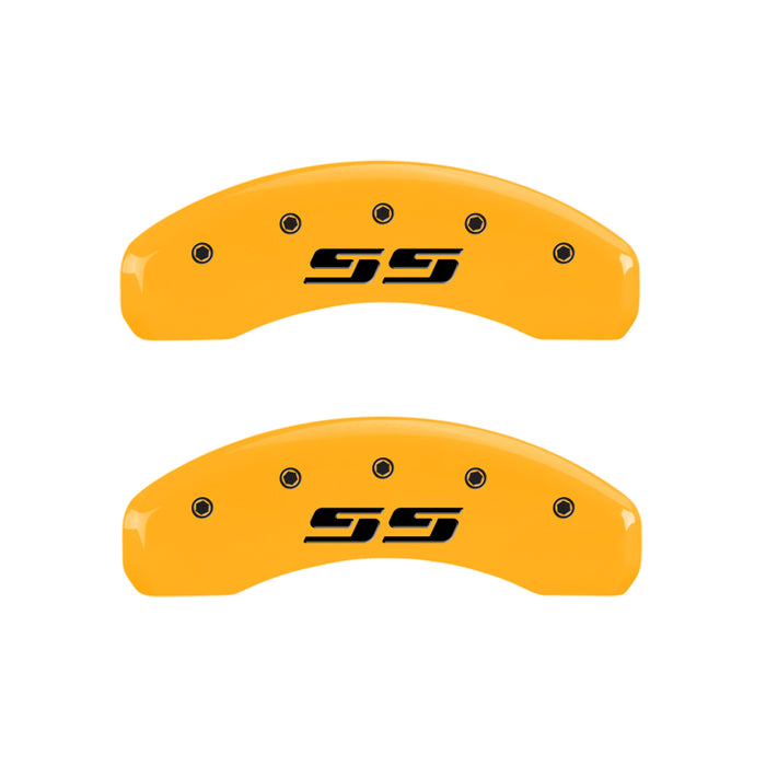 MGP 4 Caliper Covers Engraved F & R Silverado SS Yellow Finish Black Char 2002 Chevy Silverado 1500