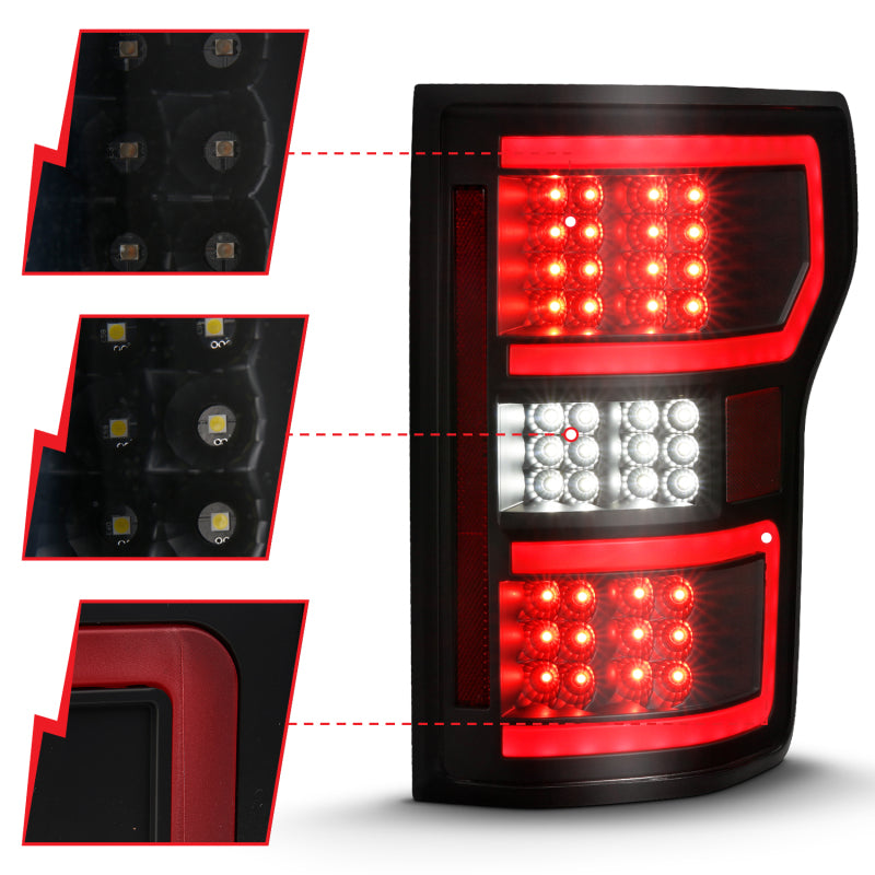 ANZO 18-19 Ford F-150 LED Taillight Black Housing Clear Lens Red Light Bar W/Sequential