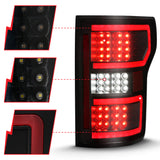 Feu arrière à LED ANZO 18-19 Ford F-150, boîtier noir, lentille transparente, barre lumineuse rouge avec séquentiel