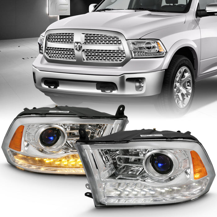 ANZO 2009-2018 Dodge Ram 1500 Projecteur Plank Style Switchback HL Halo Chrome Ambre (Style OE)