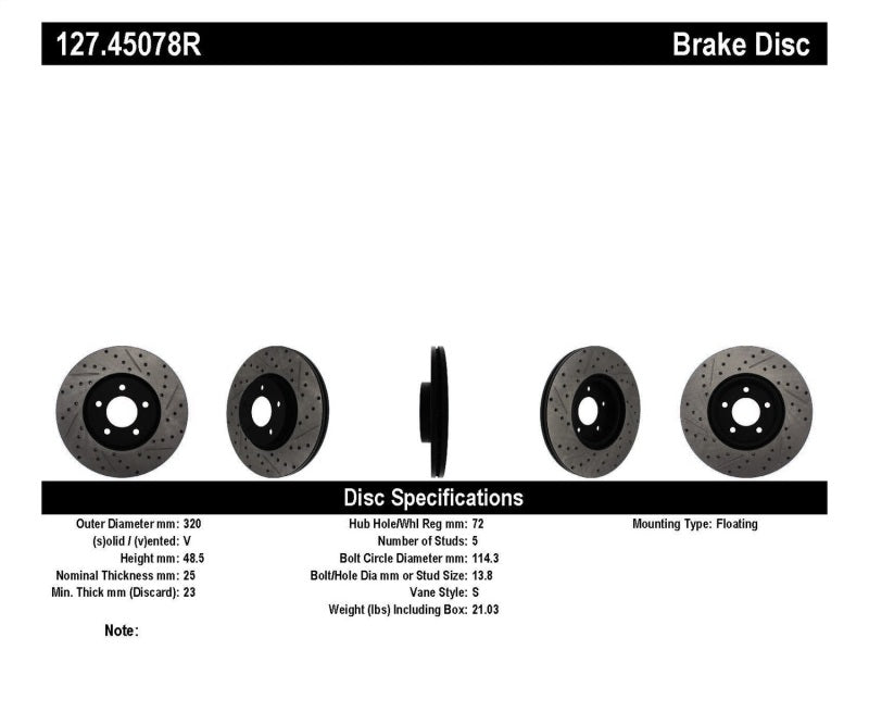 Rotors avant droit rainurés et percés StopTech 07-09 Mazda 3
