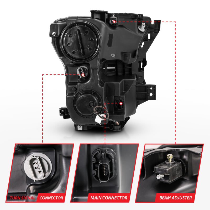 Phares de projecteur ANZO 2015-2017 Ford F-150 avec interrupteur de style planche noir avec ambre