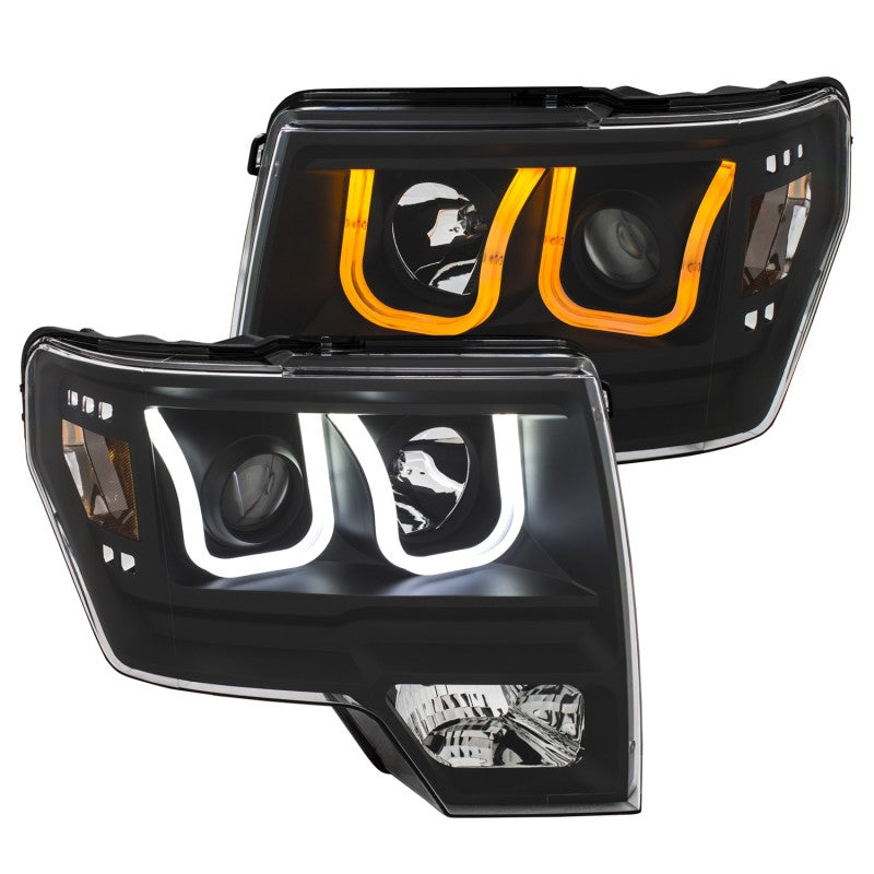 Phares de projecteur ANZO 2009-2014 Ford F-150 avec interrupteur en U noir et ambre