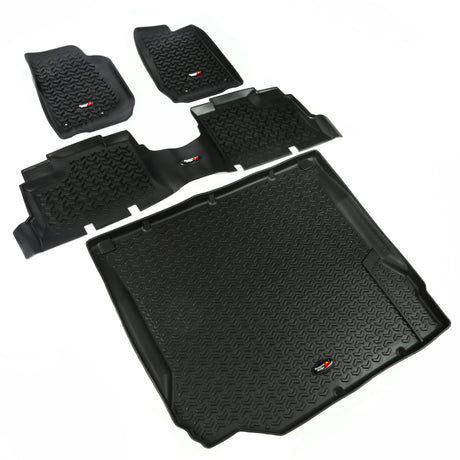 Revêtement de sol avant/arrière/cargo Rugged Ridge noir pour Jeep Wrangler JK 4 portes 2007-2010
