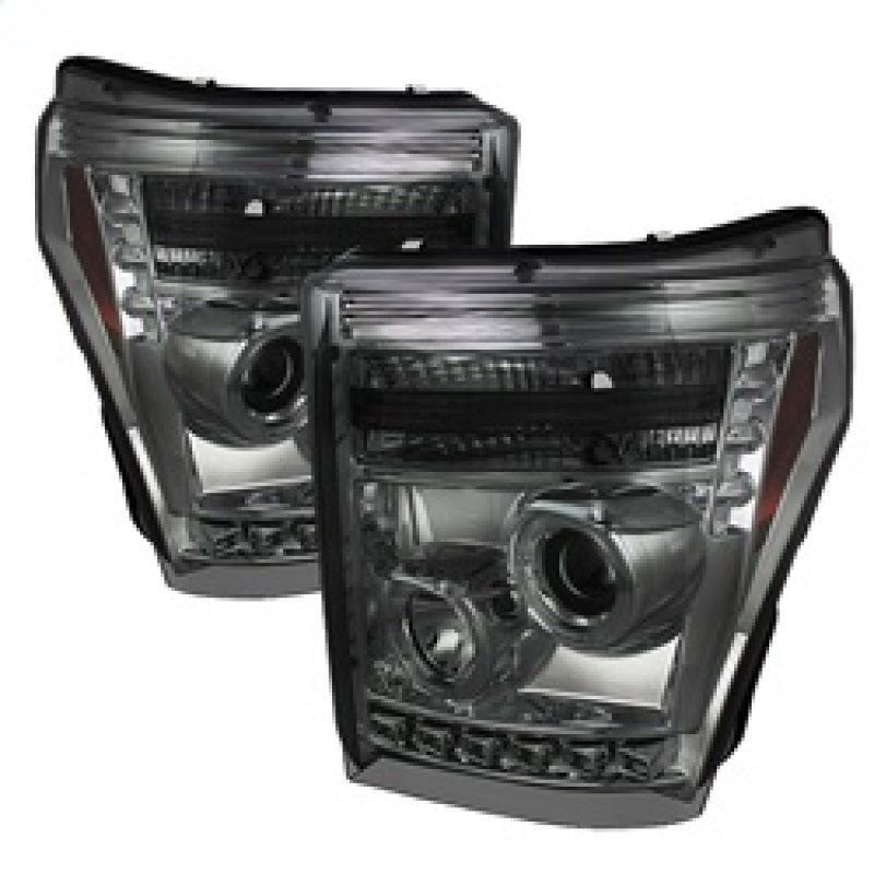 Phares de projecteur Spyder Ford Super Duty 11-15 LED Halo DRL Smke Low 9006 PRO-YD-FS11-HL-SM