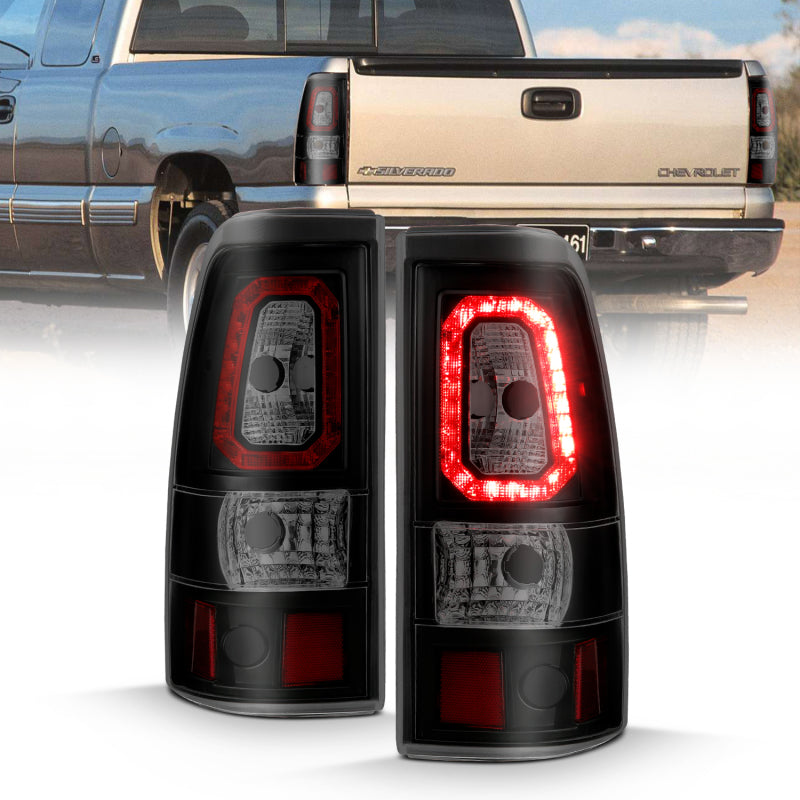 Feux arrière à LED ANZO 1999-2002 Chevy Silverado 1500 style planche noir avec lentille fumée