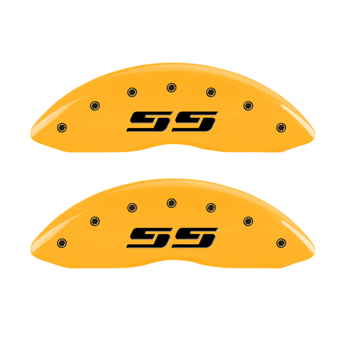 MGP 4 Caliper Covers Engraved F & R Silverado SS Yellow Finish Black Char 2002 Chevy Silverado 1500