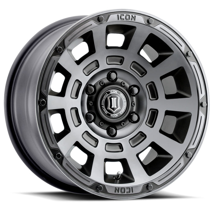 Roue ICON Thrust 17x8,5 5x5 -6 mm Offset 4,5 pouces BS teinte noire satinée fumée