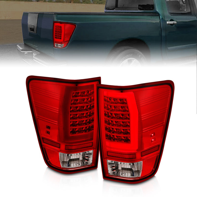 Feux arrière à LED Anzo 04-15 Nissan Titan avec boîtier chromé et lentille rouge/transparente