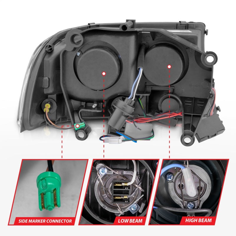 Phares ANZO 1997-2004 Dodge Dakota Crystal Noir 1 pièce