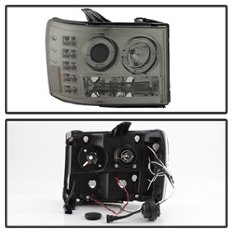 Phares de projecteur Spyder GMC Sierra 1500/2500/3500 07-13 LED Halo- LED Smoke PRO-YD-GS07-HL-SM