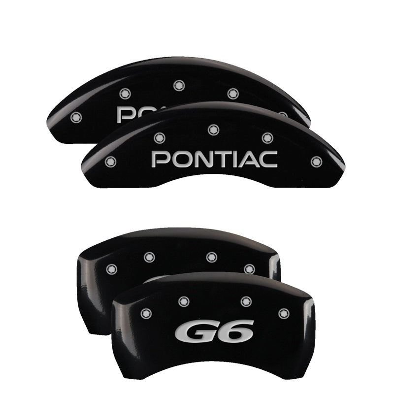 MGP 4 Caliper Covers Engraved Front Pontiac Engraved Rear G6 Black finish silver ch