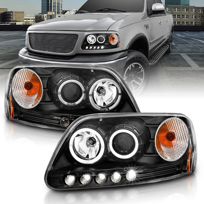 Phares de projecteur ANZO 1997.5-2003 Ford F-150 avec halo et LED noir 1 pièce