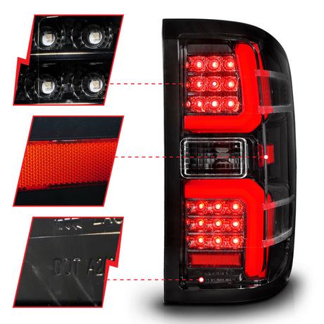 Feu arrière à LED ANZO 15-19 Chevrolet Silverado 2500 HD/3500 HD avec boîtier noir séquentiel/lentille transparente