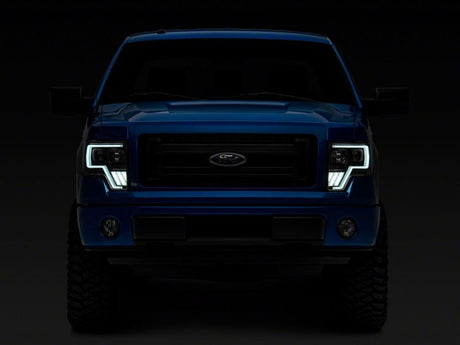 Raxiom 09-14 Ford F-150 Axial G4 Light Bar Switchback Projector Headlights- Blk Housing (Clear Lens)
