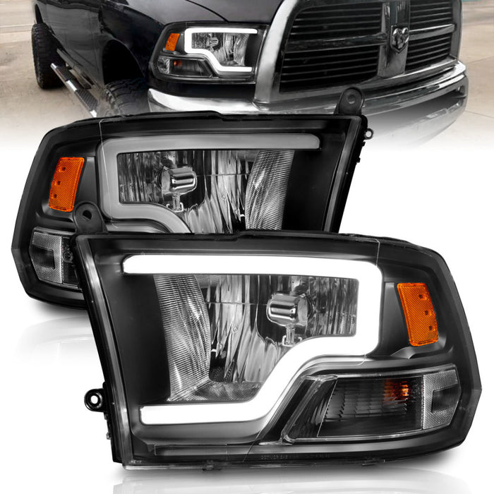 Phares en cristal ANZO 2009-2018 Dodge Ram 1500 avec barre lumineuse et boîtier noir